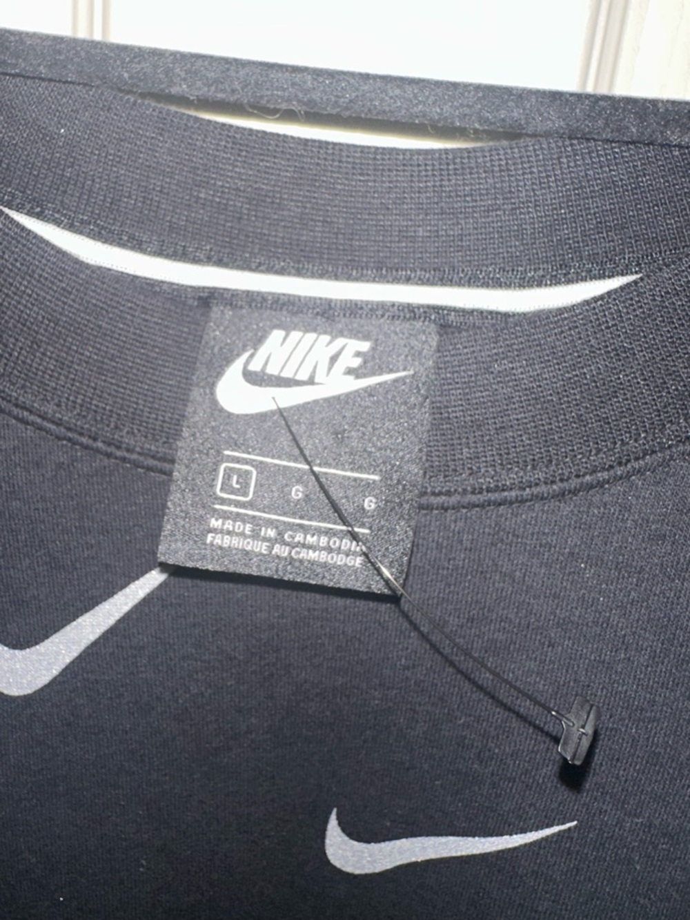 Nike Black Crewneck with Repeated White Swoosh Pattern NWOT L athleisure gym - Picture 3 of 9